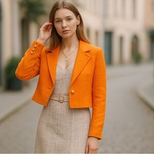 Dolce Cabo Orange Cropped Blazer with Gold Buttons